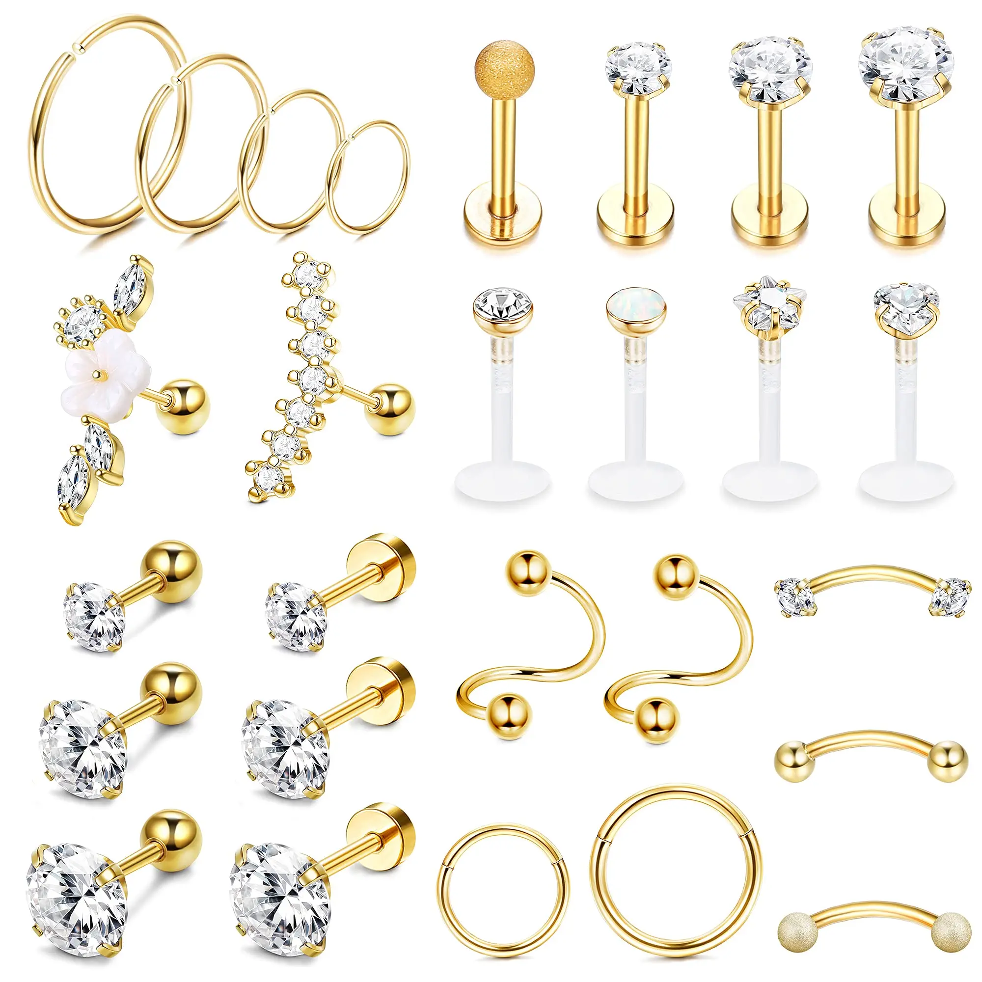 Drperfect-pendientes de cartílago para mujer, aro de acero inoxidable, Piercing de hélice delantera, Tragus, Concha, joyería para Piercing, 16G