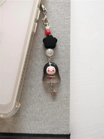 Kawaii No Face Kaonashi Phone Charm, Anime Phone Charm, Studio Ghibli Inspired Phone Chain, Resin Charm, Black Flower Silver