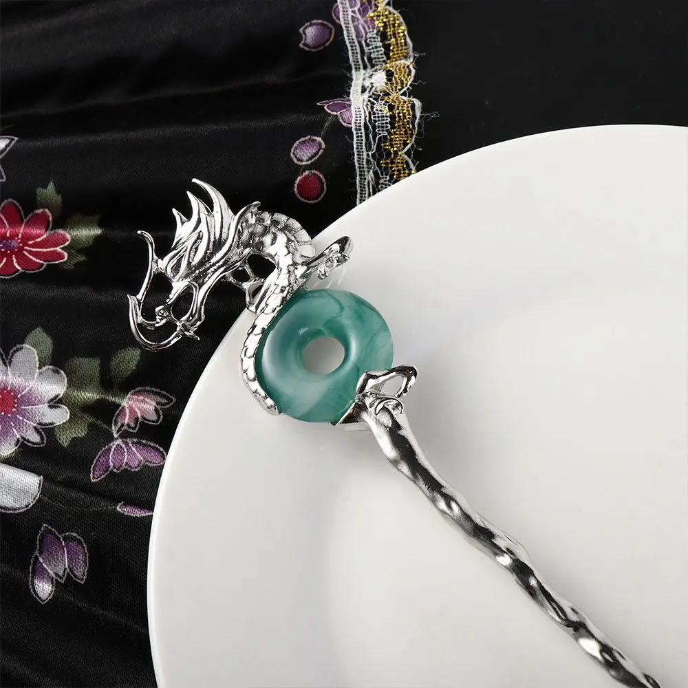 

Dragon Jade Ancient Headwear Cheongsam Silver Metal Hairpin Chinese Style Headwear Ancient Style Hairpin Hanfu Hair Sticks