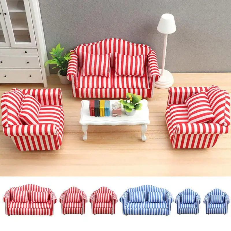 Doll House Couch 1 12 Scale Miniature Sofa Arm Chair Toy Wooden Fabric High Simulation Miniature Sofa Kids Toys Gift