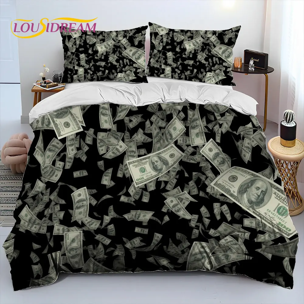 3D Illusion Dollar Euro Money Pattern Bedding Set,Duvet Cover Bed Set Quilt Cover Pillowcase,King Q Size Bedding Set Adult Child