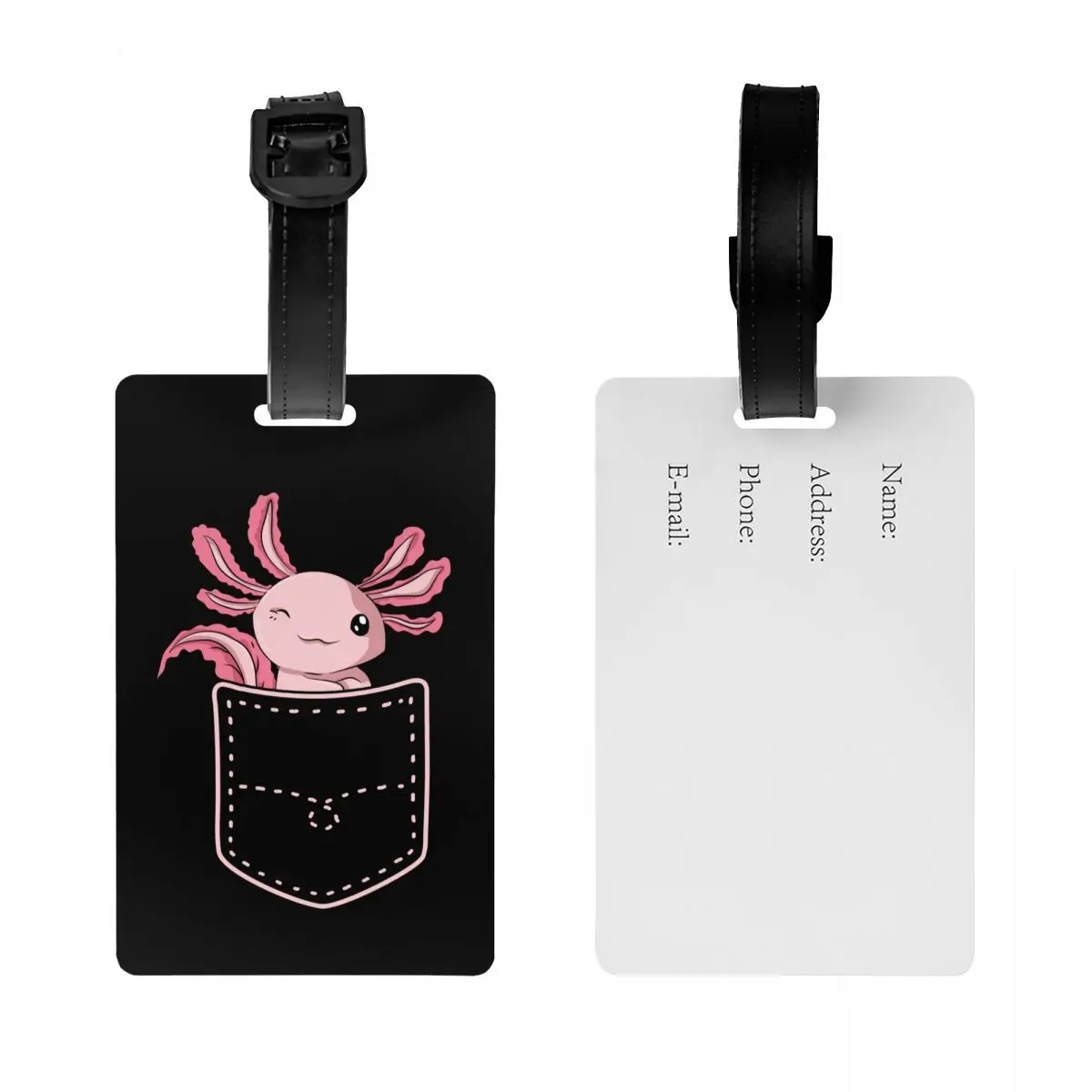 Custom Cute Axolotl In Pocket Luggage Tag Privacy Protection Amphibian Exotic Animal Baggage Tags Travel Bag Labels Suitcase