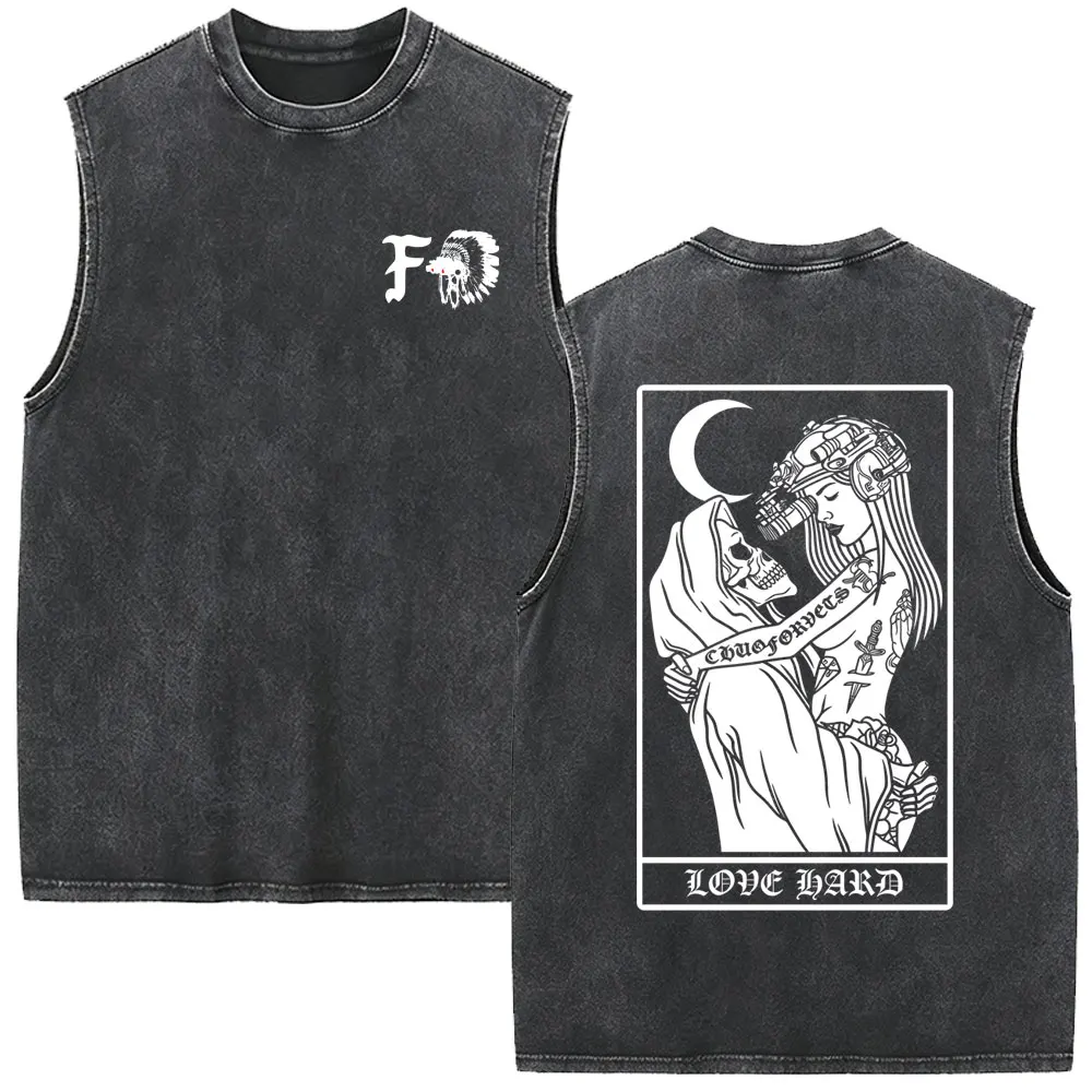 Forward Observations Group Skeleton Vintage Washed Vest T-shirt Men's Women Clothing Gothic Rock Sleeveless Tank Tops T-shirts