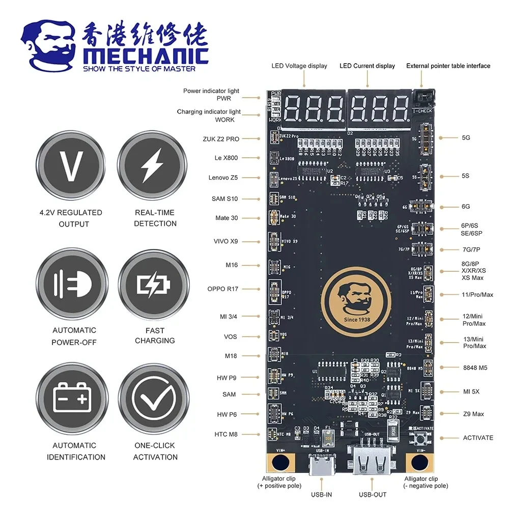 MECHANIC BA27 Battery Activation Panel Fast Charge Detection Board For iPhone 5-15 Pro Max Samsung Android Phone Activation tool