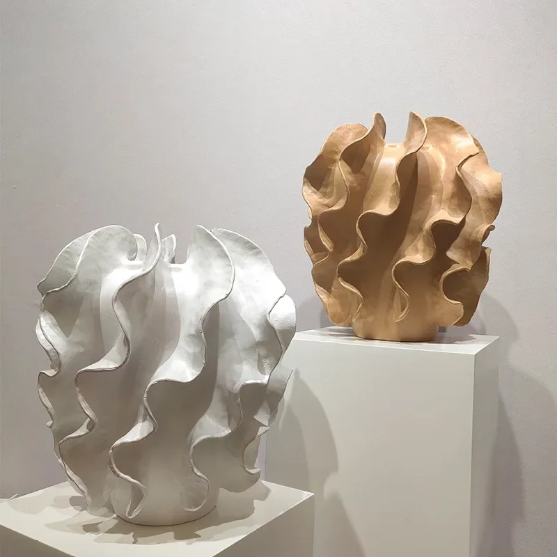 Resin Vase Wavy Pattern Bud Petal Shape Abstract Flower Apparatus Handicraft Home Decoration Accessories Vases Pots