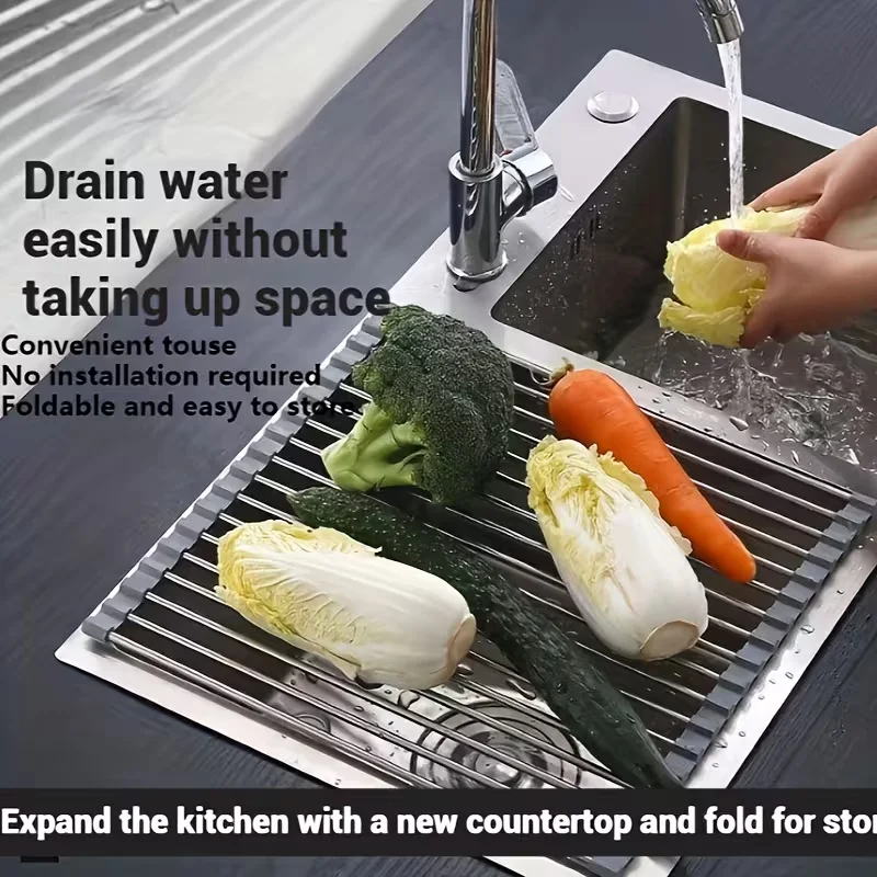 رف تجفيف الأطباق من الفولاذ المقاوم للصدأ، منظم مطبخ موفر للمساحة لأواني الأطباق، أدوات مطبخ مقاومة للصدأ وسهلة التنظيف #1