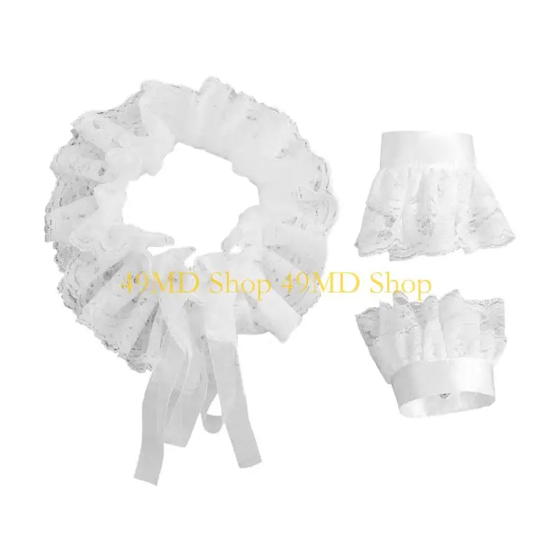 

49MD Двухслойный кружевной воротник и манжеты с регулируемым вырезом для винтажных нарядов