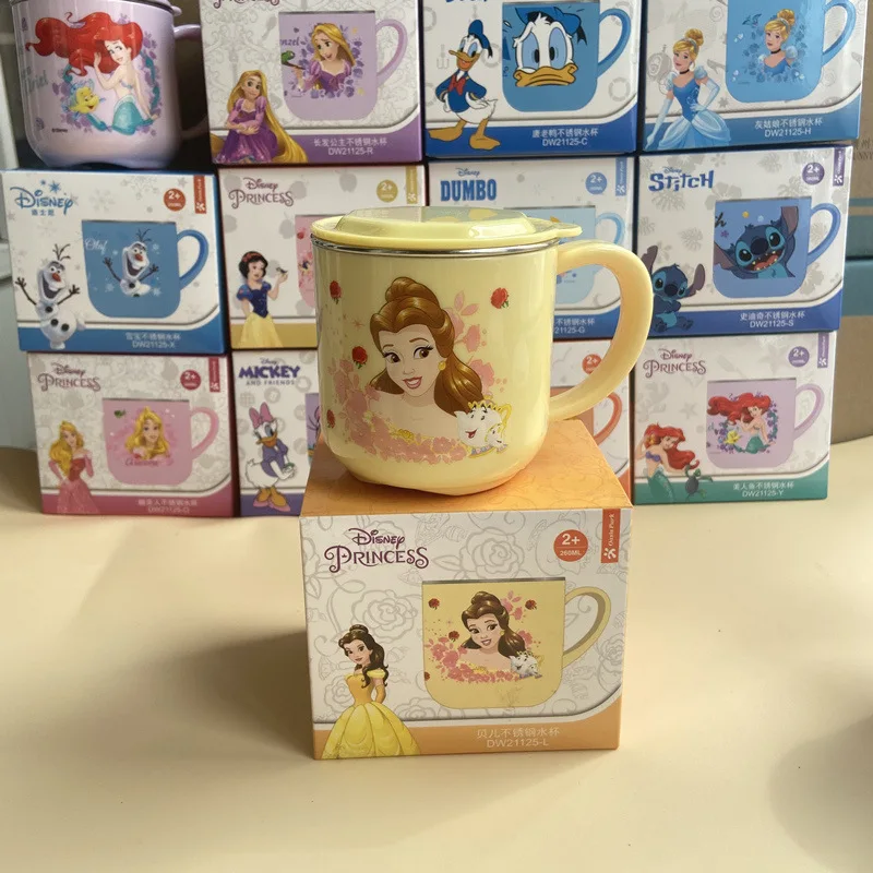 Disney Kids Cup Cartoon Princess Elsa Belle Stainless Steel Drinkware Milk Cup Children Mugs with Scale Student Cup