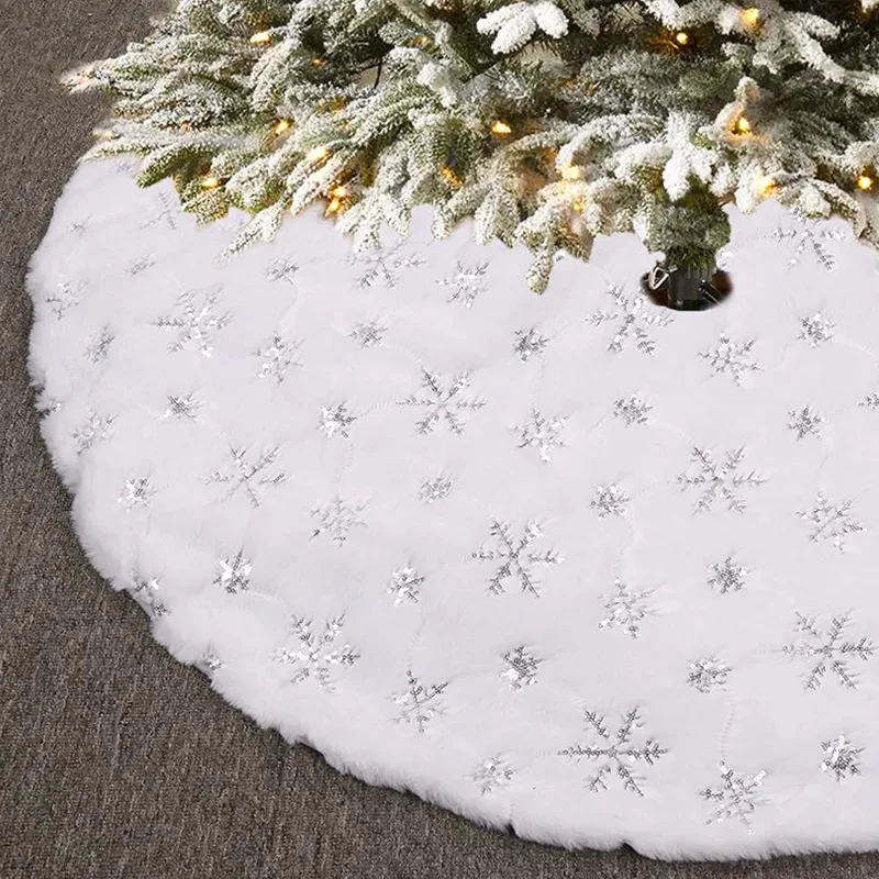 

Christmas Tree Skirt Beaded Snowflake Sequin Tree Skirt 90120cm Plush Tree Skirt Christmas White Tree Skirt Decoration