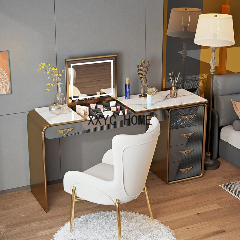 

Modern Storage Dresser Drawers Bedroom Desings Luxury Mirror Dressing Table Makeup White Coiffeuse De Chambre