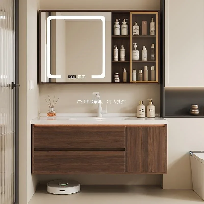 New Chinese walnut bathroom cabinet combination ceramic integrated basin toilet washstand hand washbasin cabinet floor