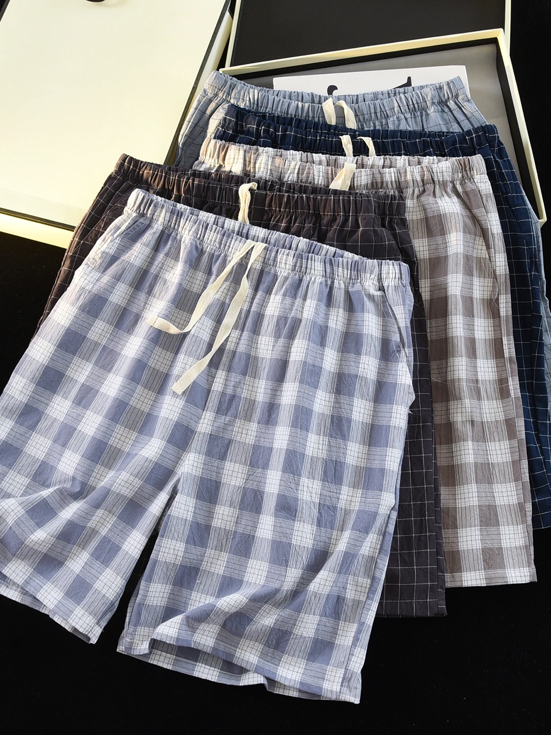 Summer Men's Short Pants Sleepwear Washed Cotton Plaid 100% Cotton Thin Home Leisure Five-Quarter Pants Youth Couple Fit