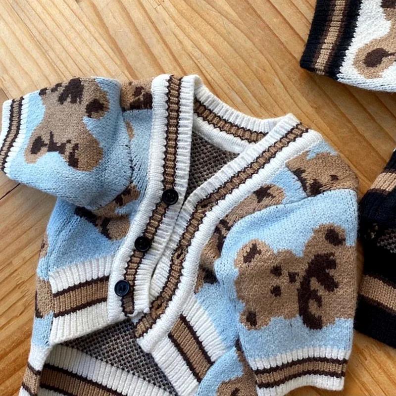 Winter Dog Clothes Pet Dog Sweaters Bear Pattern Puppy Cardigan Warm Cat Sweater Coat Striped Pet Outfit Chihuahua Dog Clothes