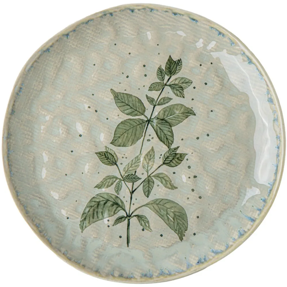 Decorative Water Ripple Ceramic Dinner Plates Microwave Safe Stackable Pasta Plate Round Shallow Plate Dinner Party