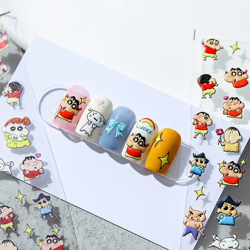 1 шт. 5D наклейки для ногтей серии Kawaii Crayon Shin-chan, пастельные цвета, объемные стикеры, легко наносятся, для повседневного использования