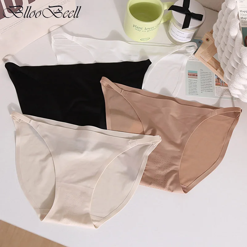 

Summer Simple Sexy Women Panties Seamless Ice Silk Low Waist Underwear Solid Briefs Female Underpants Japanese Version Lingerie