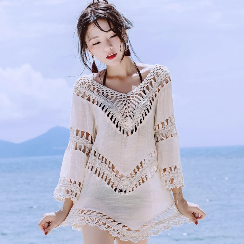 

Bikini Cover up Women's Summer Beach Vaion Swimsuit Jaet Hollow out Lace Thermal Suit Outer Beach Sun Protection Clothing