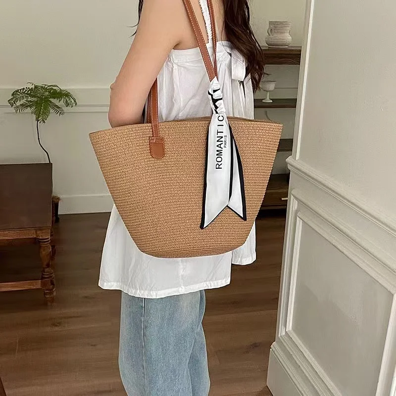 Solid Colored Hand Woven Grass Vine Woman Bags Luxury Replicas Women's Elegant Tote 2024 Aesthetic Super Copy Brand Bag Beach