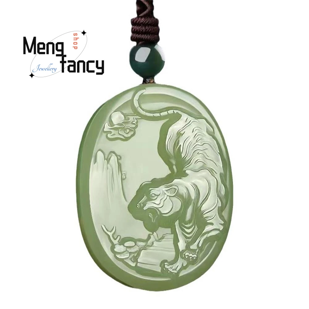 Natural Hetian Jade Lake Water Green Zodiac Tiger pendant Simple Exquisite High-grade Fashion Jewelry Luxury Handicraft Souvenir