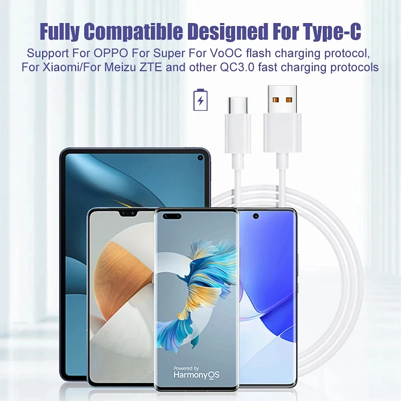 100W 7A Fast Charger Cable For Xiaomi Redmi POCO Samsung Huawei Phone OPPO USB To Type C Quick Charging Data Cables Accessories