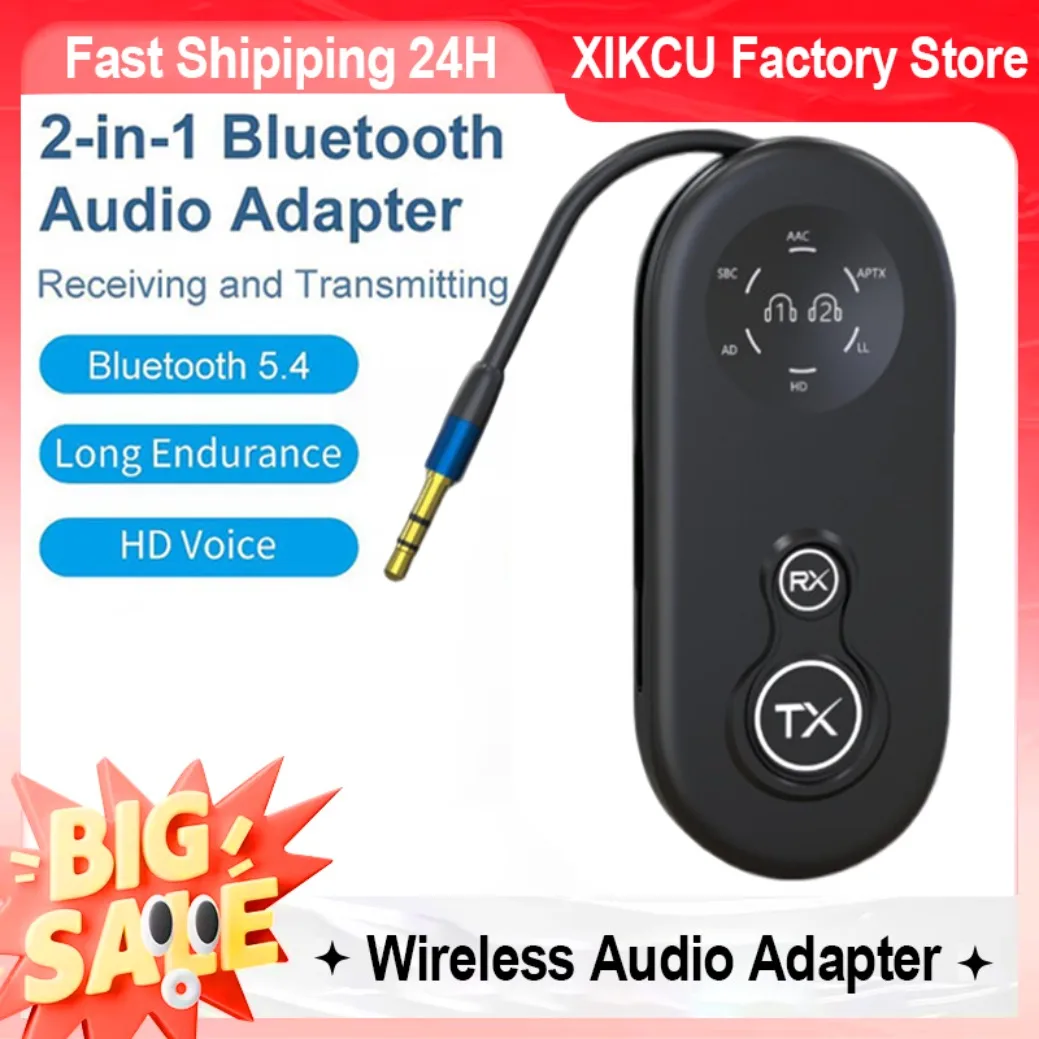 XIKCU Airplane Bluetooth 5.4 Receiver Transmitter Adapter 3.5MM AUX MP3 Player HIFI Audio Adapter For PC TV Car Home Speaker