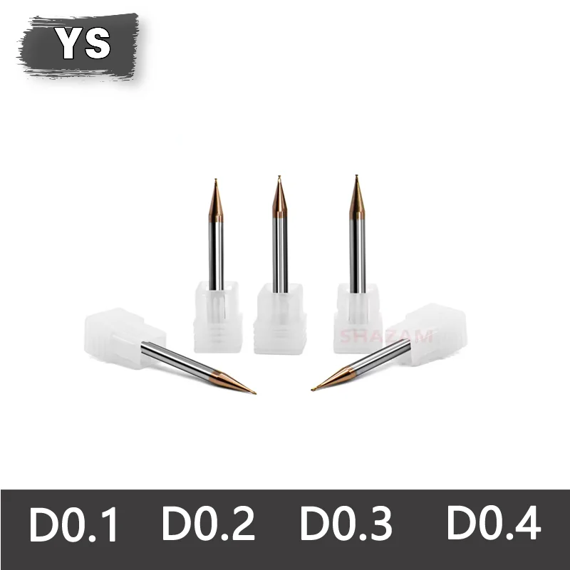 YS Micro Carbide End Mill Rib Processing Cutter CNC Deep Long Neck Small Diameter 0.2 0.3 0.4 0.5 0.6 0.7 0.8 0.9mm Mini Mill