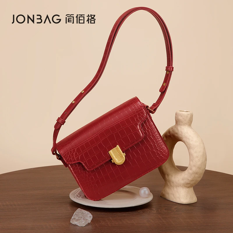 

JONBAG Light Texture Red Crocodile Pattern Shoulder -shoulder Messenger Wedding Bag