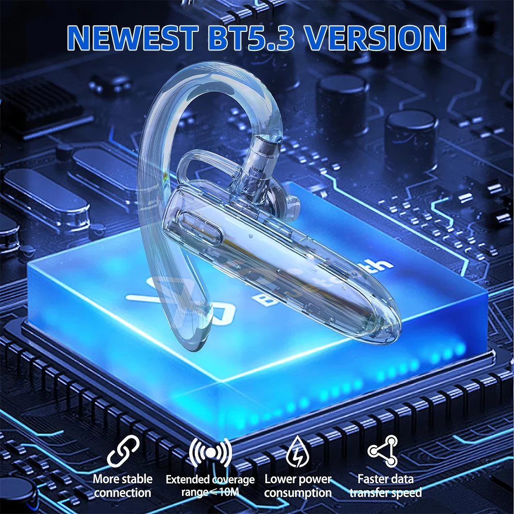 Mpow YYK530 سماعة أذن للأعمال مزودة بتقنية البلوتوث V5.3 إلغاء الضوضاء سماعة سائق شاحنة لاسلكية بدون استخدام اليدين داخل الأذن سماعة وقت التحدث 12 ساعة