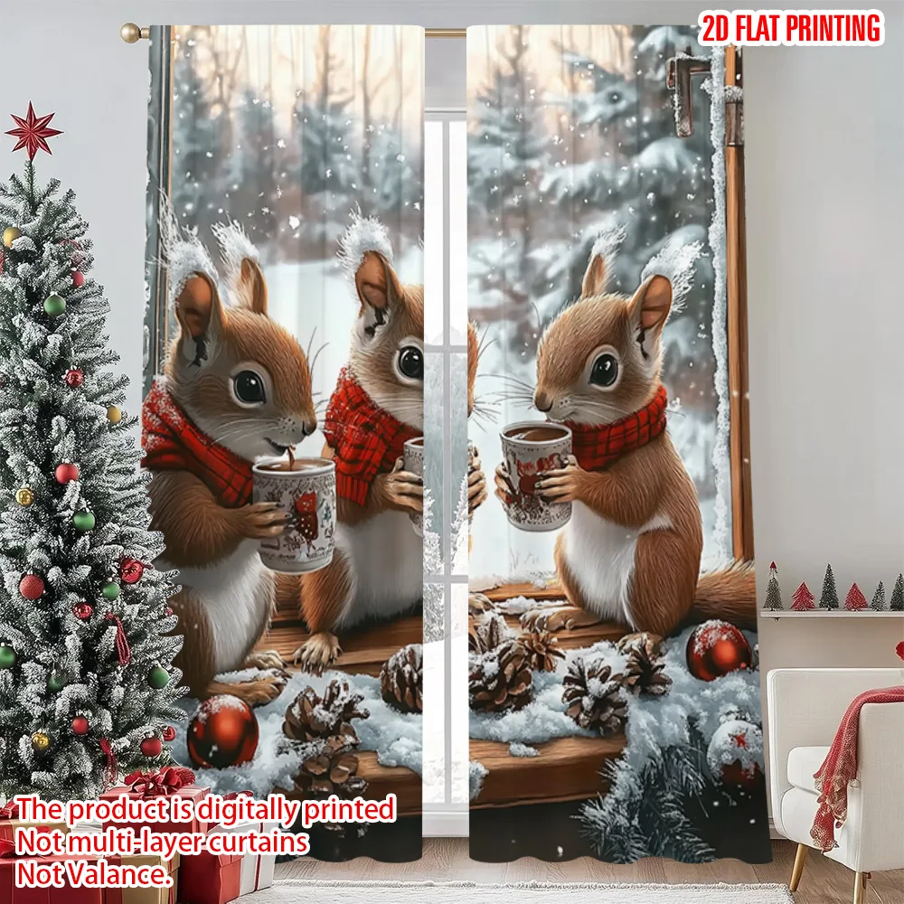 

2pcs 2D flat printing Merry Christmas Popular Curtains Animals_ landscapes Machine Washable Fabric Without Electricity Festive