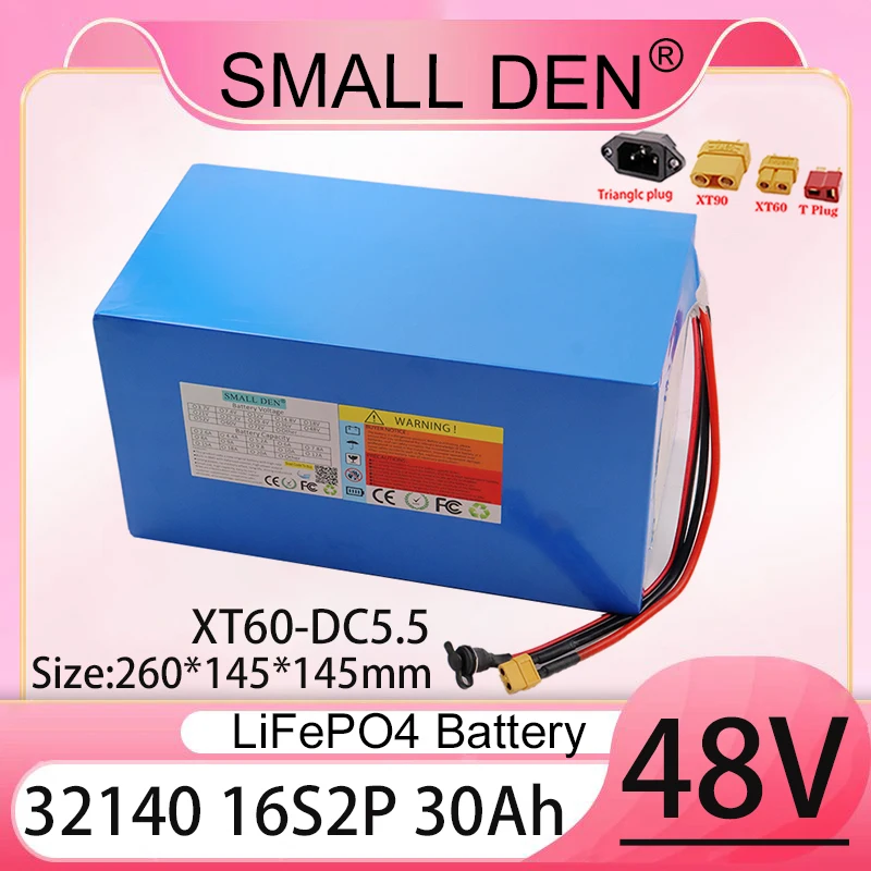

New 48V 30ah lithium iron phosphate battery pack 32140 16S2P built-in BMS 0-2000W motor high-power rechargeable battery
