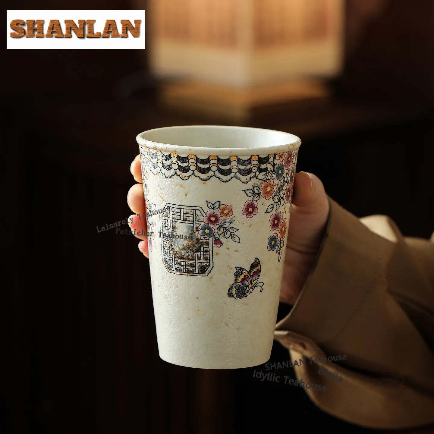 350ml Caramel Glaze Flower Butterfly Straight Cola Mug Bubble Teacup Cold Hot Water Jug Household Office Water Cup Tea Services