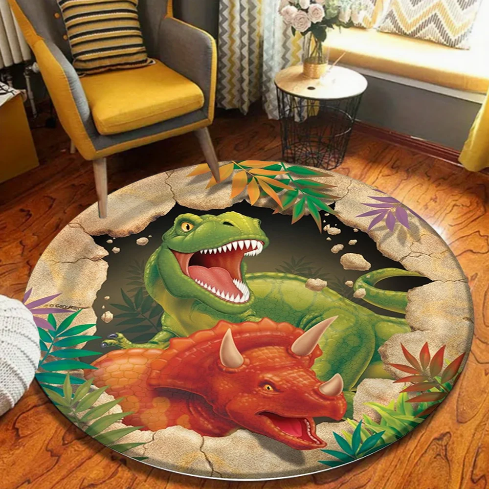 

Cartoon Dinosaur Round Rug, Soft Washable Non-Slip Floor Mat for Kids' Room, Living Room, Play Area, Camping & Outdoor Decor