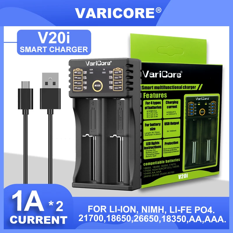 VariCore V40 V20i TR-2000 ładowarka do 18650 21700 26650 AA AAA 18350 18500 16340 17500 25500 10440