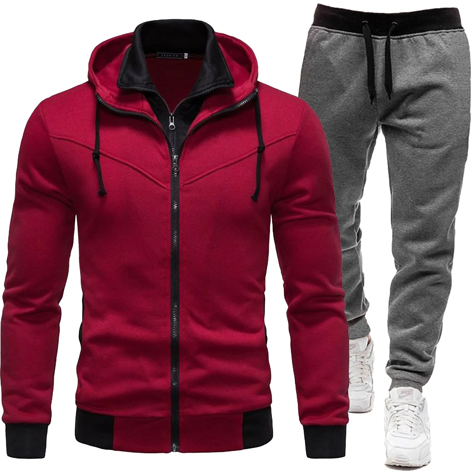 Men\'s Casual Tracksuit Set Long Sleeve Full Zip Running Jogging Athletic Sweat Suits Business Suits Guys Tuxedo