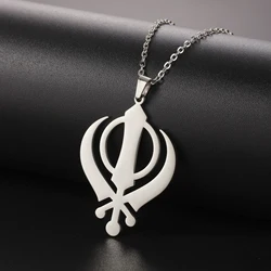 Lemegeton Sikhism Khanda Symbol Pendant Amulet Necklace for Women Religious Chain Stainless Steel Necklace Couple Jewelry Gift