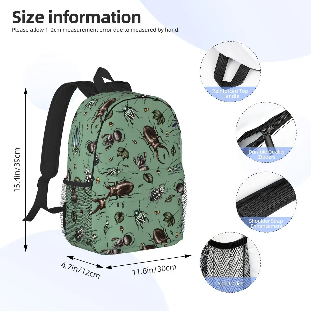 Colored Beetle Pattern - Insect Collection Backpack Hot Sale Large Capacity Boys Girls BookBag Kids School Bag Pencil Case