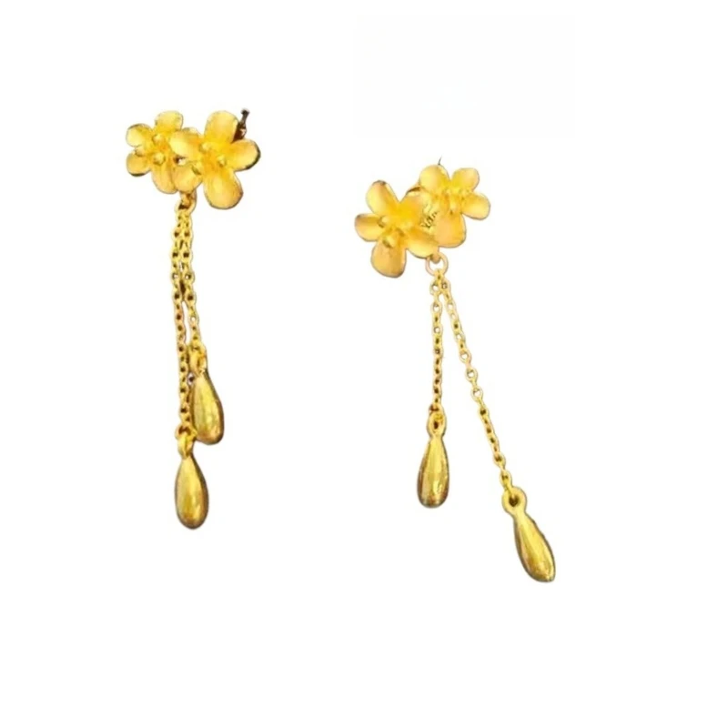 

Golden Bauhinia fringed earrings, women's temperament Guochao yellow and gold flower earrings