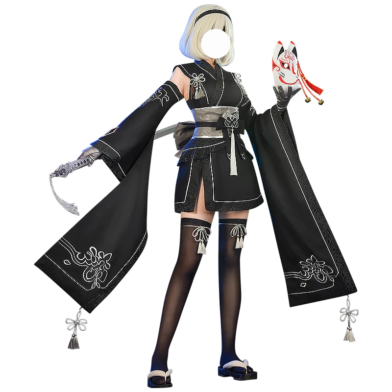 Game Cosplay NieR:Automata 2B Cosplay Kimono YoRHa No. 2 Type B Cosplay Halloween Costume for Women with Mask Full Set