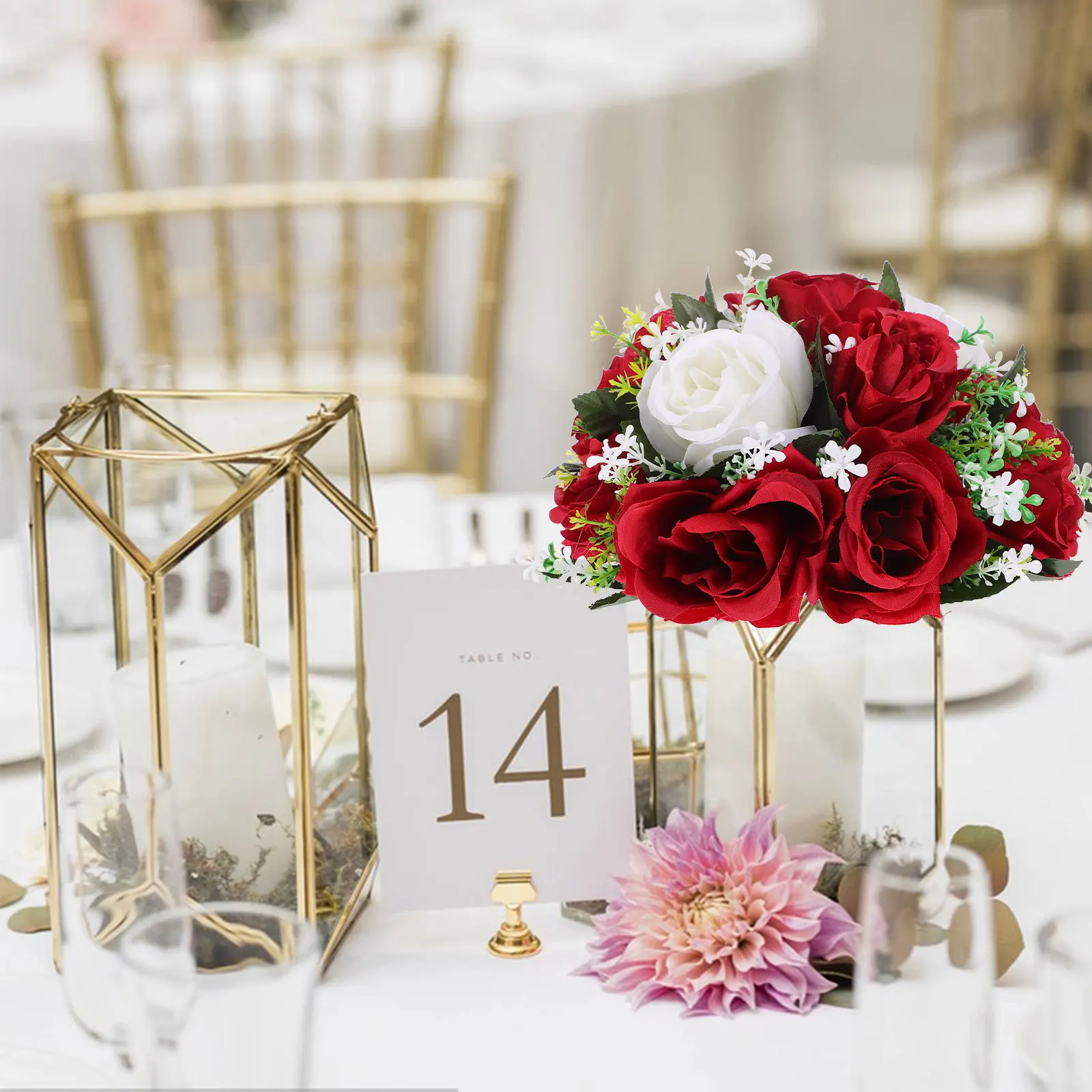 

1pc Fake Flower Ball Wedding Centerpiece Road Lead Decoration Artificial Blossom Arrangement Simulated Rose Floral Bouquet Ball