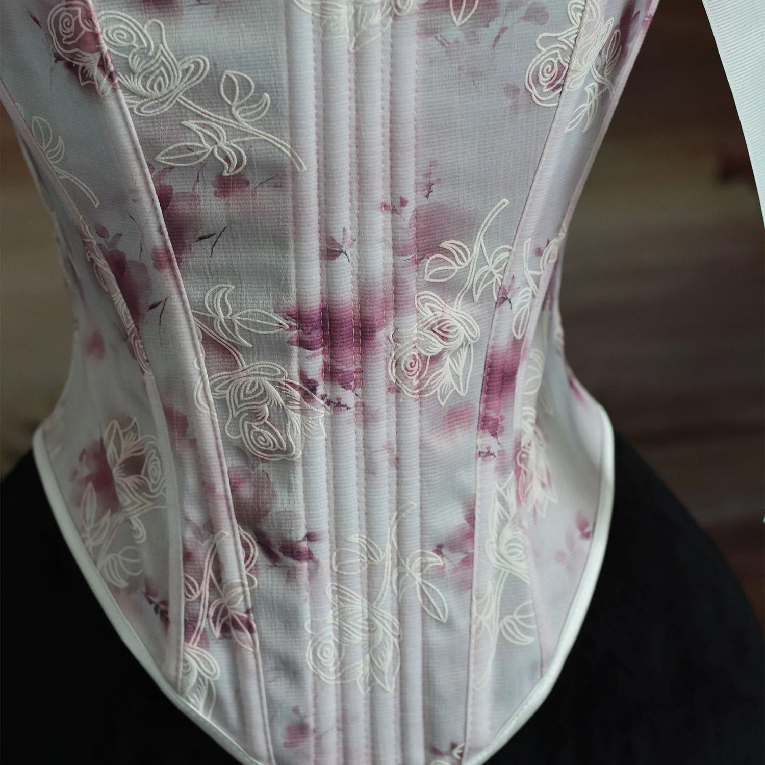 

White Corset Top Sexy Women Gothic Bustier Overbust Vintage Floral Print Bodice Lace-up Lingerie Waist Trainer Tummy Control