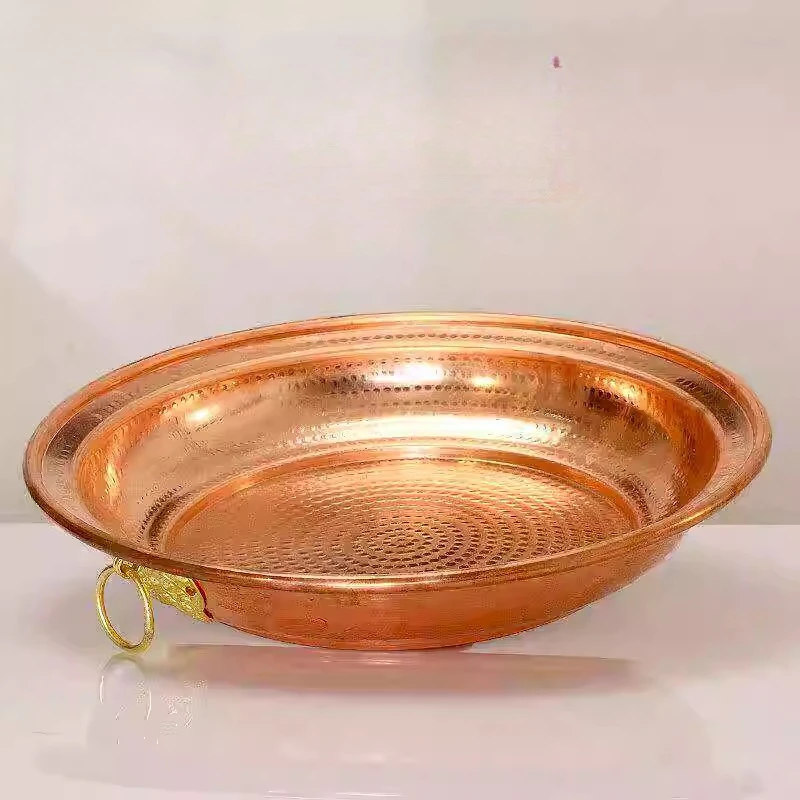 50cm Buddhist Fruit Plates,Engraving Copper Hammer Altars Saucer,Brass Auspicious Tibetan Offering Buddha Plate,Buddhism Items