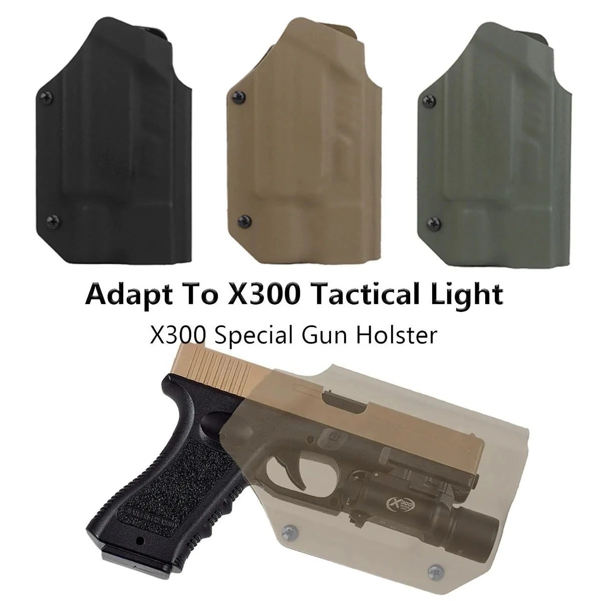 

Lightweight Kydex Holster 9mm .40 G17 G19 G19X G22 G23 G34 G35 G45 SF X300 Ultra X300U Flashlight Hunting Airsoft Holsters