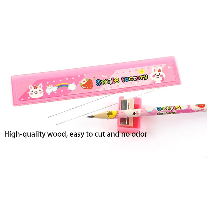 5pcs Cartoon Rabbit Stationery Set Pencils Eraser Ruler Pencil Sharpener Student Stationery Kit for Student