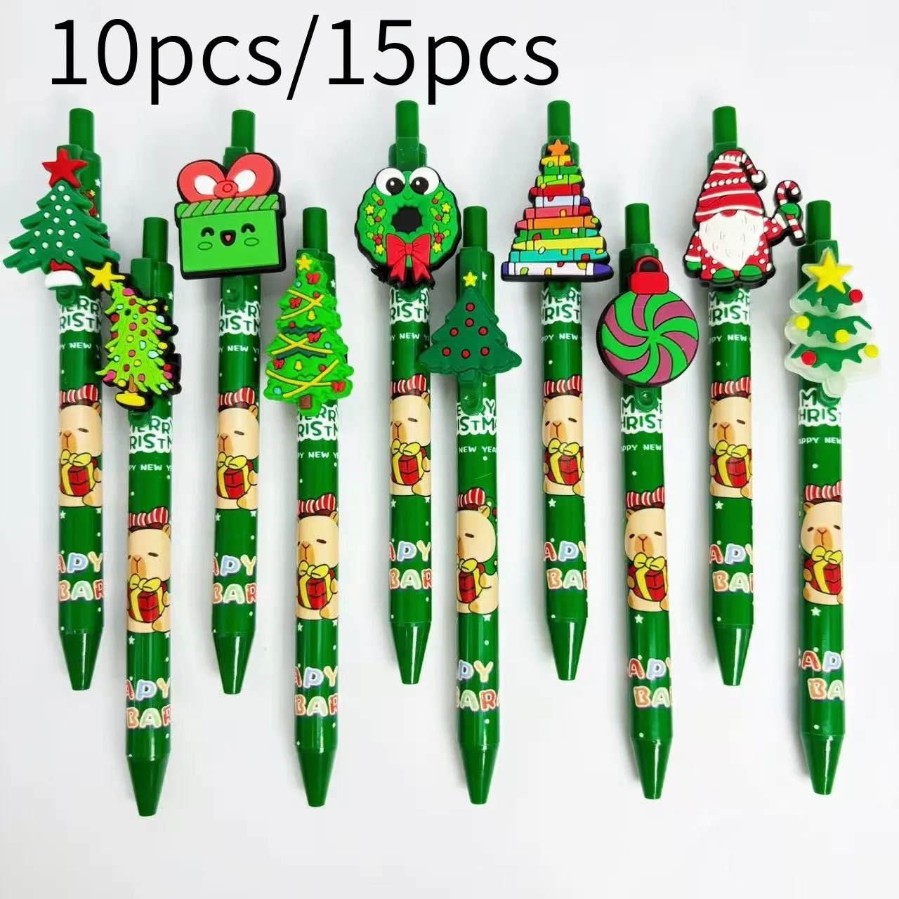 10Pcs/15Pcs Creative Christmas Green Theme Ballpoint Pens Christmas Tree, Christmas Gift, Wreath Series Retractable Ballpoint Pens Limited Edition Writing Gift Pens