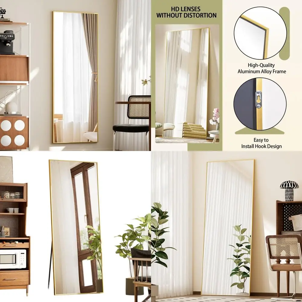 

56 x 21 Floor Mirror with Stand, Tempered Glass, Gold Frame, Suitable for Living Room