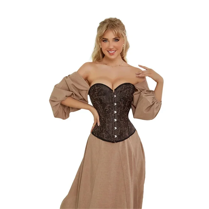 Corset Top Renaissance Medieval Corsets for Women Cosplay Deep Brown Overbust Vintage Bustier Lace Up