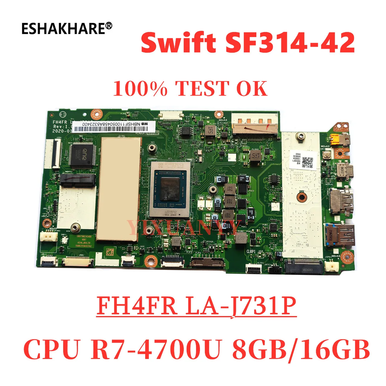 

NBHSF11009 For Acer Swift SF314-42 SF314-42G N19C4 Laptop Motherboard With AMD R3 R5 R7 CPU 8G 16G RAM FH4FR LA-J731P Mainboard