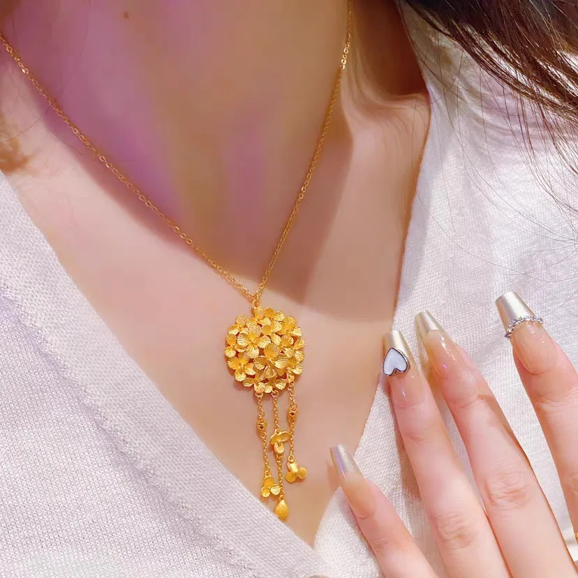 

Hydrangea Tassel Necklace Fashion Antique Niche 9999 real gold 24K