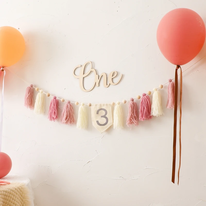 Baby 1-3 Years Old Birthday Party Highchair Tassel Banner Newborn Birth Milestone Photography Props For Childern Party Gift