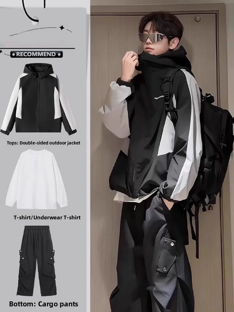 

Двусторонняя одежда, водонепроницаемая мужская куртка и брюки для скалолазания, осенняя модная рабочая одежда, дышащая и прочная